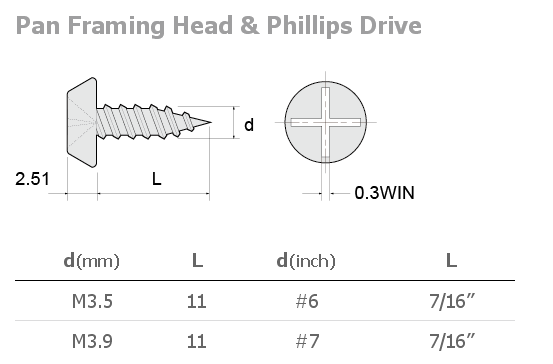 Tapping screw pan framing head&phillips drive